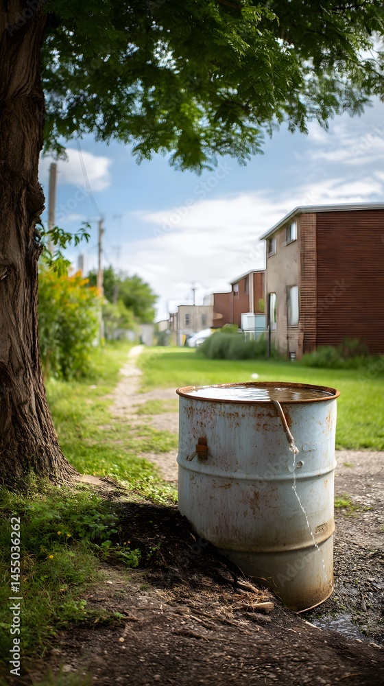 Rustic Metal Barrel by Tree Rustic Metal Barrel by Tree