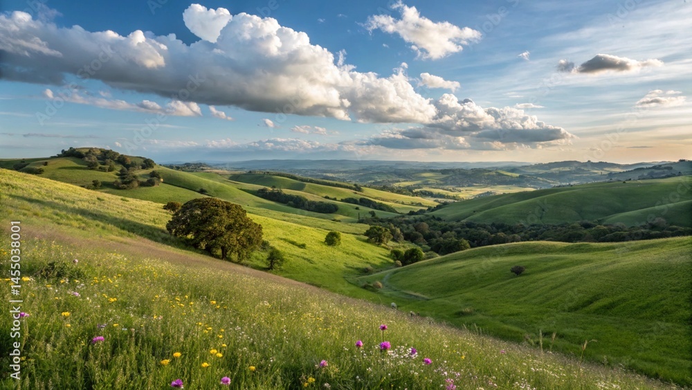 peaceful green field with cloudy sky and natural scenery peaceful green field with cloudy sky and natural scenery