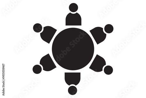 Meeting illustration with three business people around a table for collaboration concept. small group of team members sitting together in a circle or around a table, symbol collaboration and teamwork.