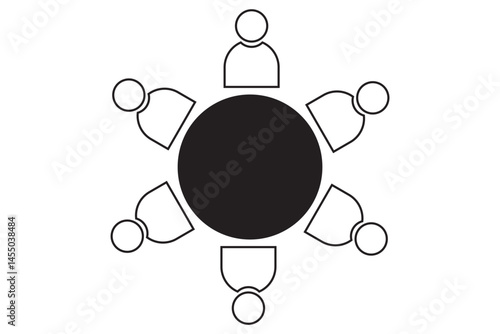 Meeting illustration with three business people around a table for collaboration concept. small group of team members sitting together in a circle or around a table, symbol collaboration and teamwork.