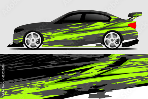 Stylish racing car design with dynamic green graphics