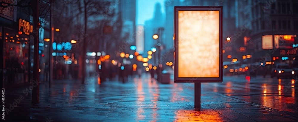 Empty billboard in a wet city at night Empty billboard in a wet city at night