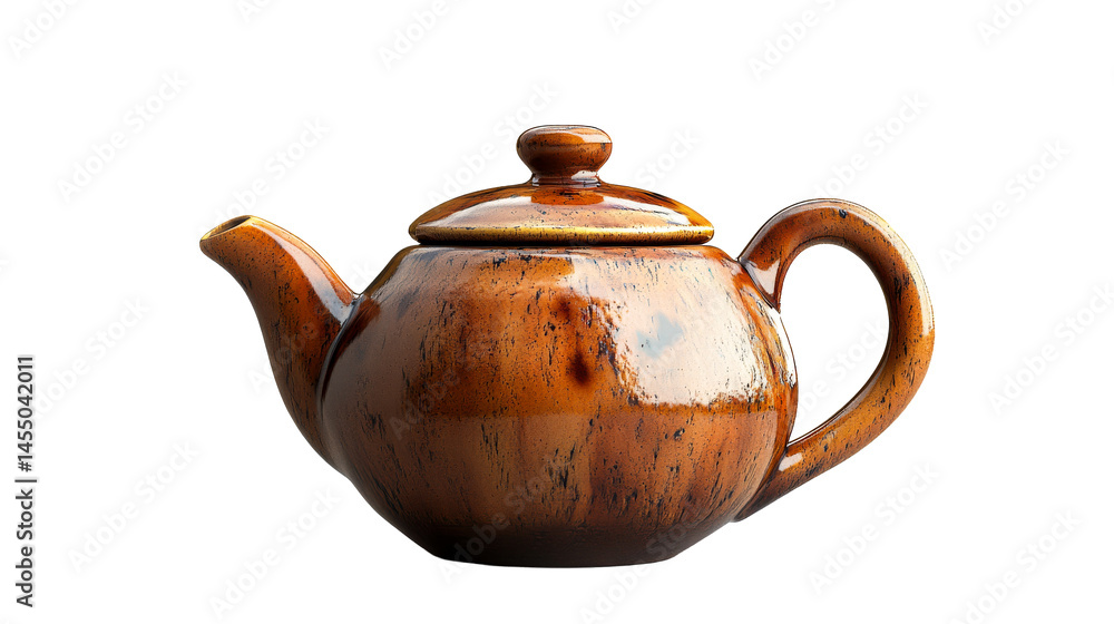Ceramic teapot with brown glaze finish, isolated studio shot «, cut out transparent Ceramic teapot with brown glaze finish, isolated studio shot «, cut out transparent