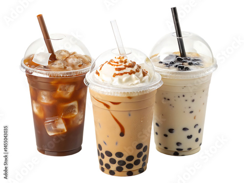Wallpaper Mural A trio of refreshing bubble tea drinks with various flavors and toppings in clear plastic cups with lids Torontodigital.ca