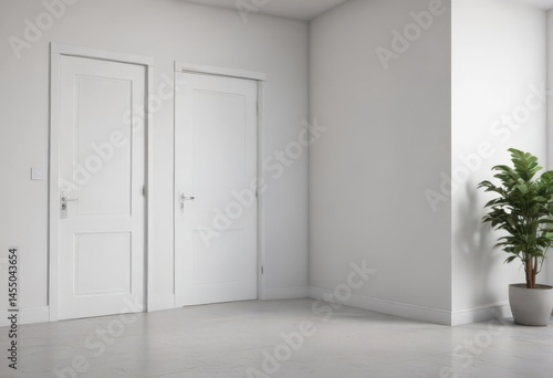 Clean white doors, various states, open & closed, minimalist setting ,  open,  surface,  design