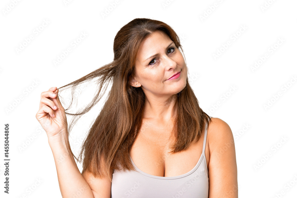 Middle age woman over isolated background . Portrait Middle age woman over isolated background . Portrait