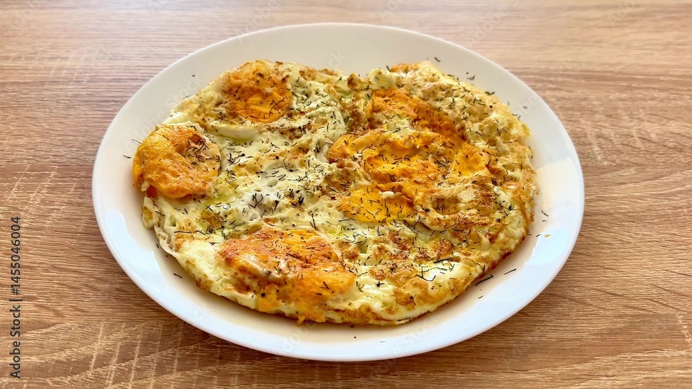 A Truly Delicious and Flavorful Egg Omelette Dish Created with Fresh and Aromatic Herbs for Eating A Truly Delicious and Flavorful Egg Omelette Dish Created with Fresh and Aromatic Herbs for Eating