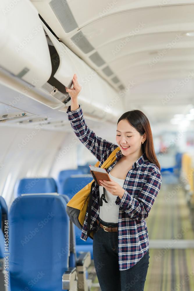 Asian Woman Traveling by Airplane