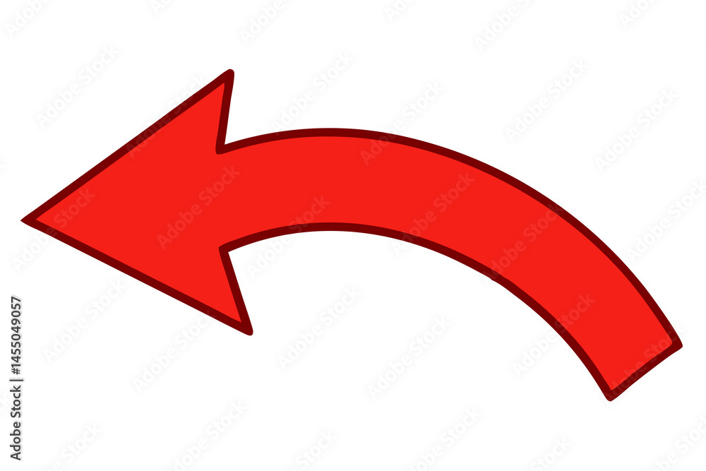 Red Curved Left Arrow: A bold, vibrant red left arrow, curved in a smooth arc, is presented against a clean background, ready to add a visual direction and highlight key information in your design. Red Curved Left Arrow: A bold, vibrant red left arrow, curved in a smooth arc, is presented against a clean background, ready to add a visual direction and highlight key information in your design.