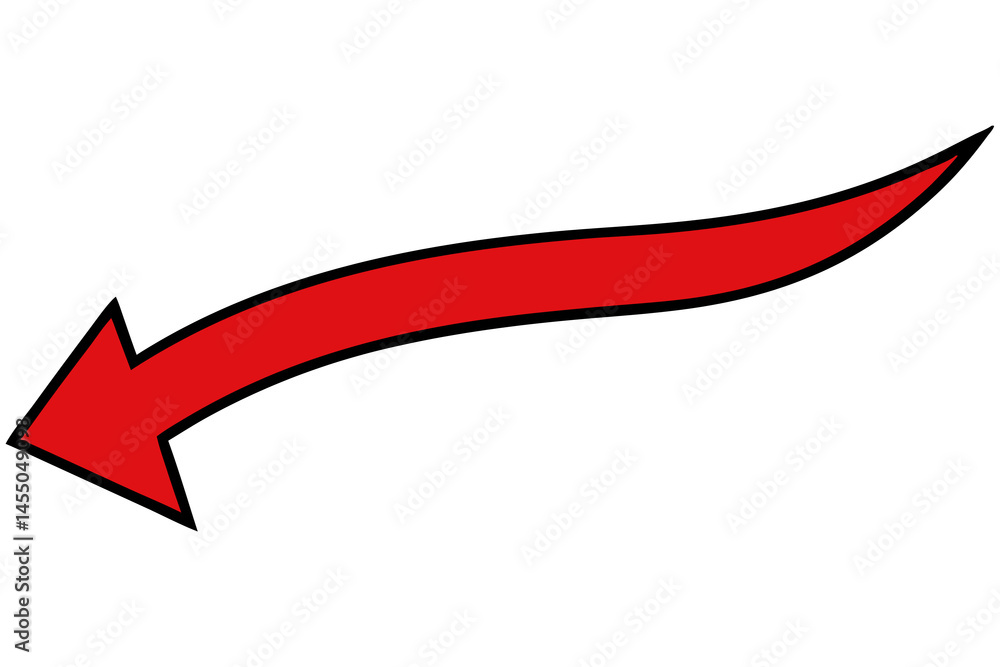 Red Curved Arrow: A bold red curved arrow pointing left with black outline. Red Curved Arrow: A bold red curved arrow pointing left with black outline.