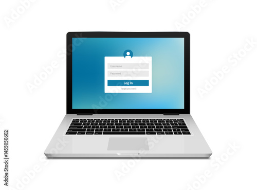 Laptop login password on lock screen. Computer security protection login user concept form
