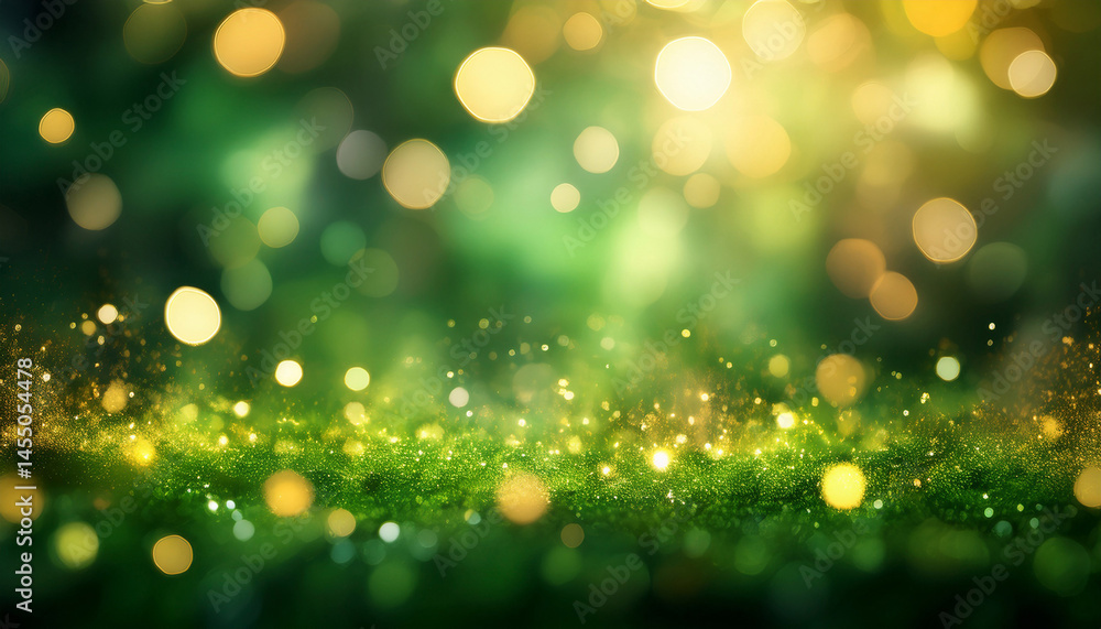 Obraz premium magical green bokeh background with golden sparkles ideal for fantasy nature or magical themes evokes wonder and enchantment