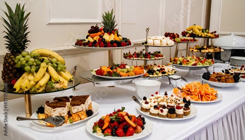 Elegant Dessert Buffet Fresh Fruit, Cakes, and Pastries