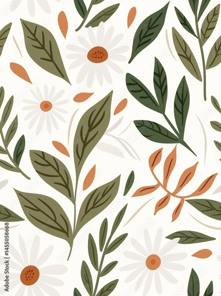 Fototapeta premium Nature-inspired pattern with olive leaves and twigs in retro earth colors