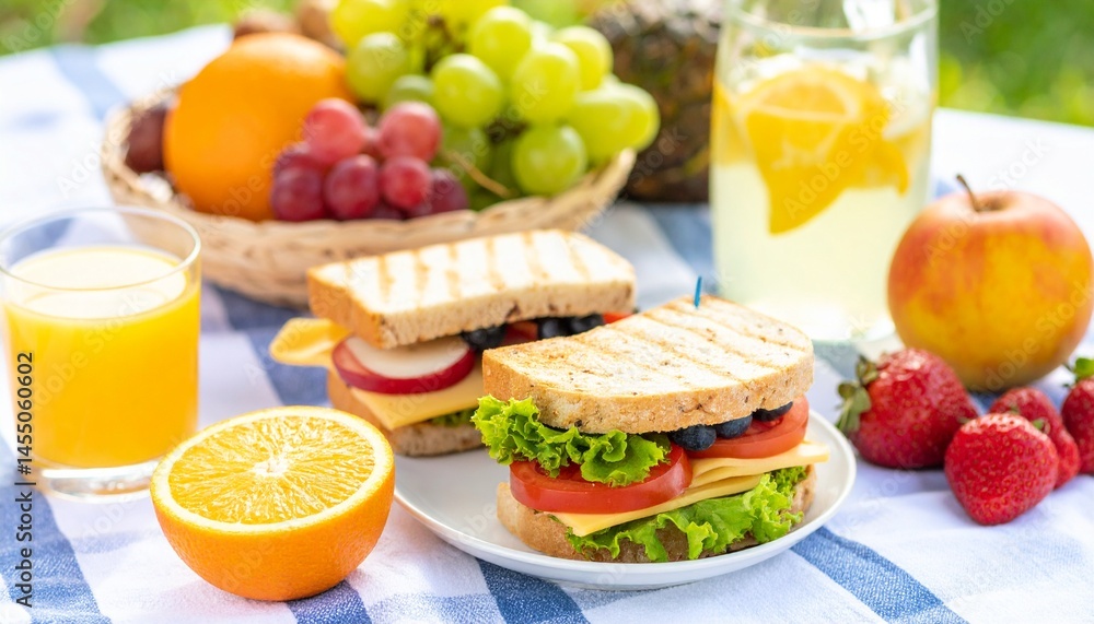 Delicious Picnic Sandwiches with Fresh Fruit and Juice Delicious Picnic Sandwiches with Fresh Fruit and Juice
