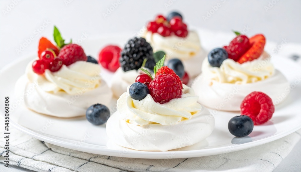 Delicious Mini Pavlovas with Fresh Berries and Cream Delicious Mini Pavlovas with Fresh Berries and Cream
