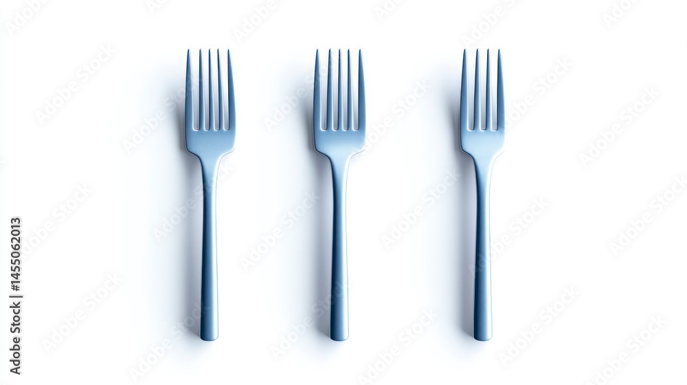 Three Elegant Forks on a Clean White Background for Culinary and Minimalist Designs Three Elegant Forks on a Clean White Background for Culinary and Minimalist Designs