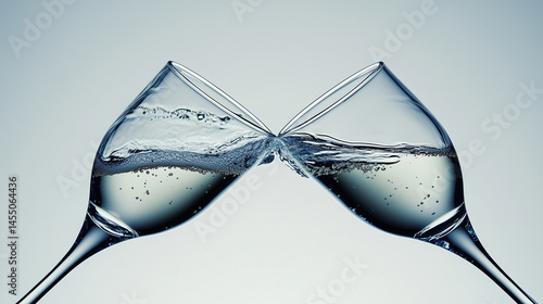 Obraz na płótnie Macro shot of two champagne glasses clinking together in celebration. w salonie