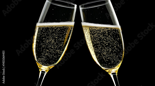 Obraz na płótnie Macro shot of two champagne glasses clinking together in celebration. w salonie