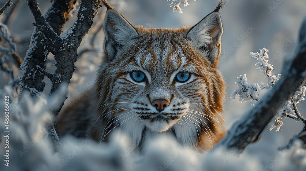 Fototapeta premium Feline predator in snowy woodland