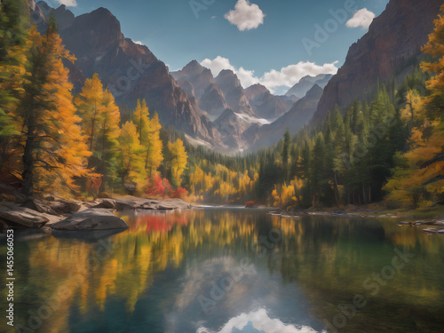 Autumn Mountain Landscape with Reflection in Tranquil Lake