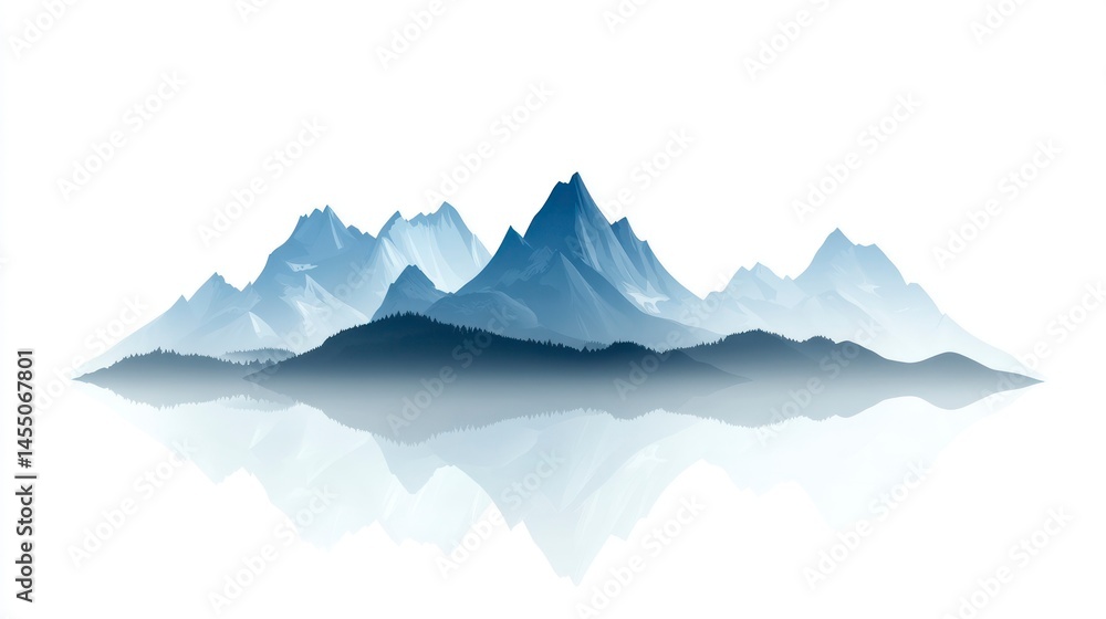 Fototapeta premium Snowy Mountain Reflections A Serene Landscape with Peaks and Forest Silhouettes