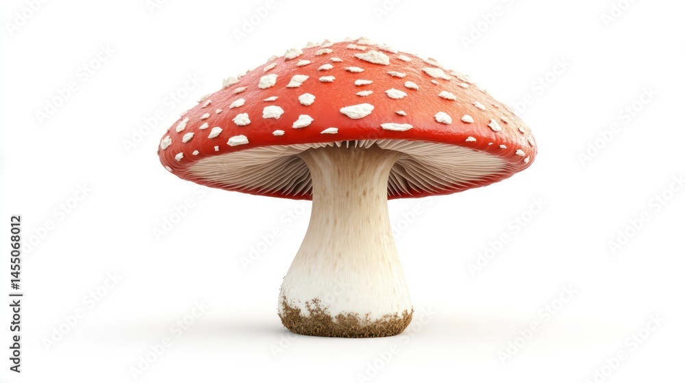 Vibrant Red and White Spotted Mushroom Isolated on White Background for Nature Science and Fa Vibrant Red and White Spotted Mushroom Isolated on White Background for Nature Science and Fa