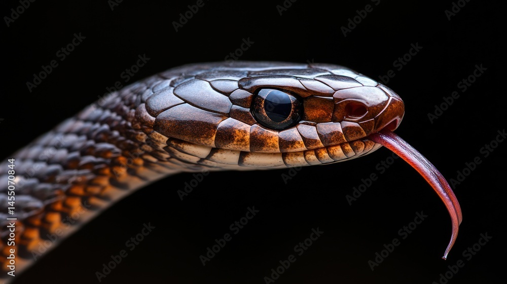 Close-up of a Striking Brown Snake with Its Tongue Extended Close-up of a Striking Brown Snake with Its Tongue Extended