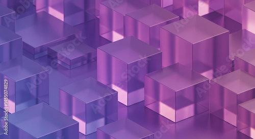 Abstract purple and pink cubes arranged in a geometric pattern creating a modern and elegant background