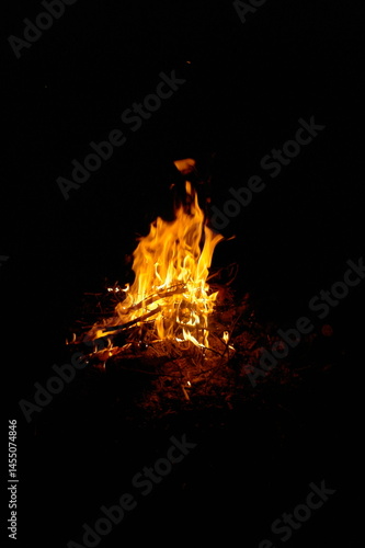 orange flame of fire at night in nature