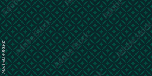 Abstract geometric seamless pattern. Subtle minimal vector background. Simple geometric leaf ornament. Elegant dark green texture with diamond shapes, stars, rhombuses, floral grid. Repeating design