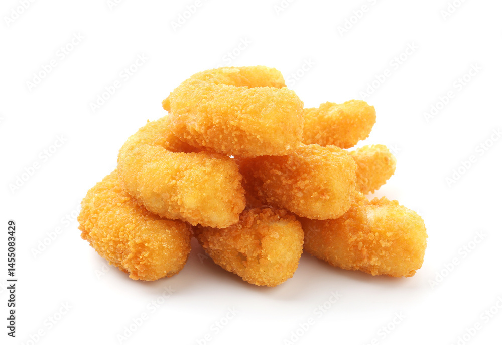 Many tasty tempura shrimps isolated on white Many tasty tempura shrimps isolated on white