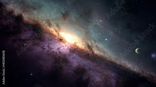   An image of Earth, stars, and the Moon in the foreground and background, respectively