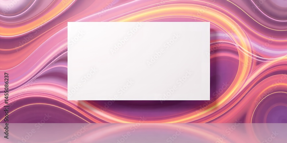 White rectangle on a pink purple and orange abstract wavy background with a glossy surface White rectangle on a pink purple and orange abstract wavy background with a glossy surface