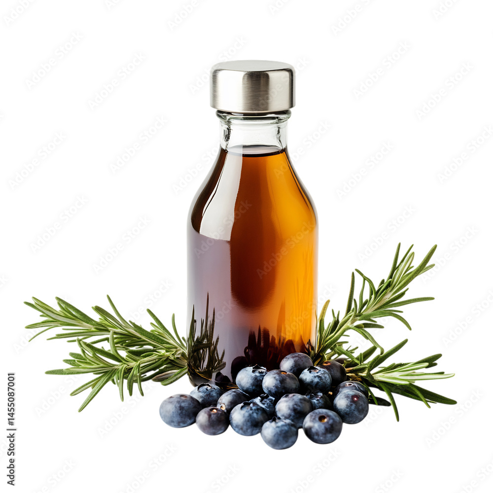 Bottle of Rosemary Oil with Blueberries and Rosemary Isolated on Transparent Background Bottle of Rosemary Oil with Blueberries and Rosemary Isolated on Transparent Background