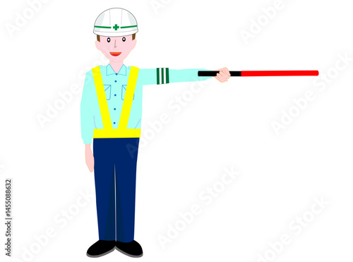 交通誘導員が車や歩行者の安全を守るための基本動作。