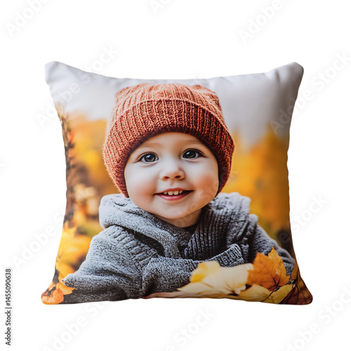 Personalized Memory Pillow with Baby Photo Isolated on Transparent Background
