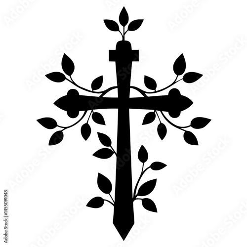 Orthodox Christian Cross with Decorative Leafy Branches –  Faith, Holy Spirit, Eternal Life, and Spiritual Growth in Biblical and Religious Context