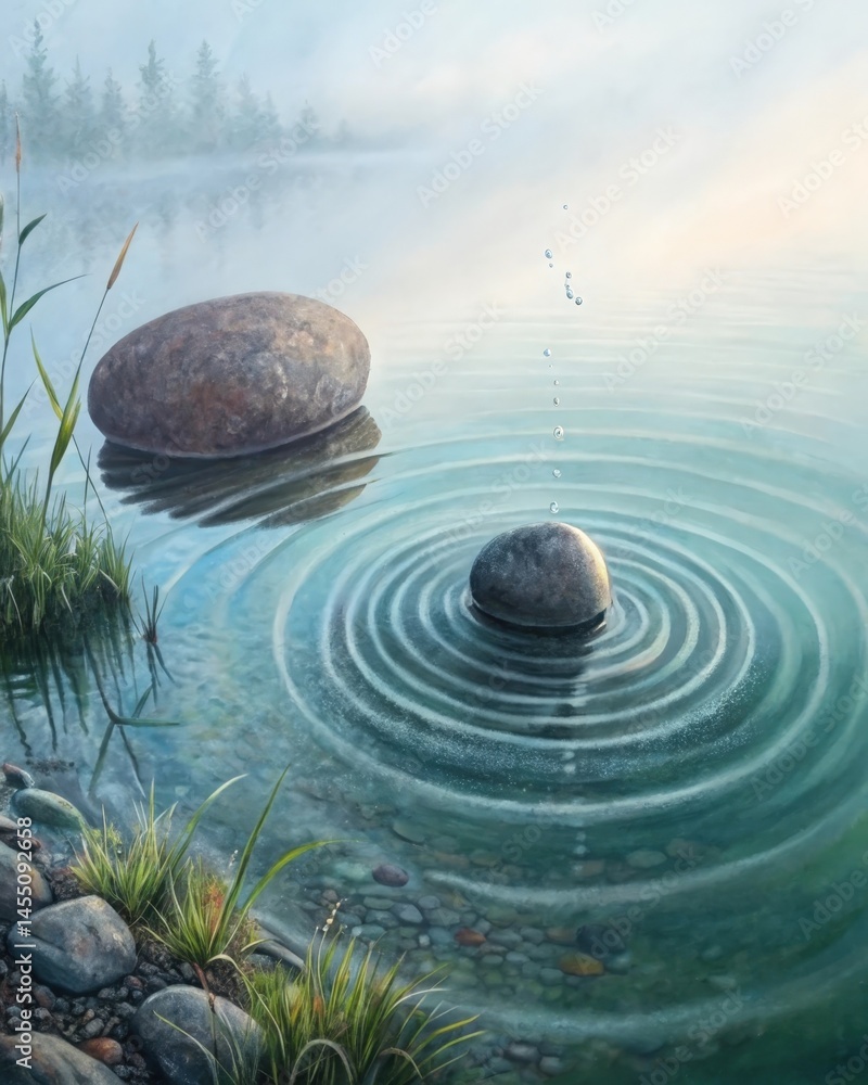 A dropping pebble creating ripples on water indicating how the act of forgiveness can have farreaching effects beyond the individuals involved.