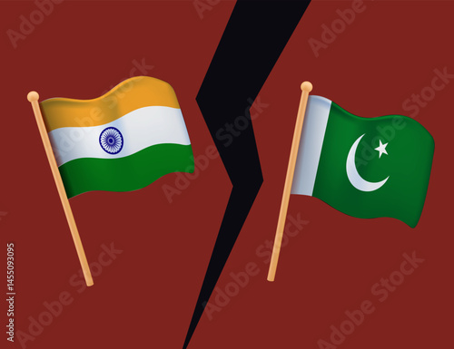 india and pakistan flag, political conflict between india and pakistan. India vs Pakistan wavy flag symbol vector