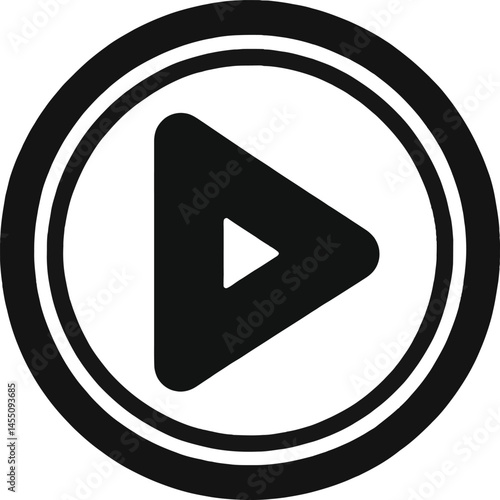 Black play button icon vector with circular media symbol for video player, start sign and control design
