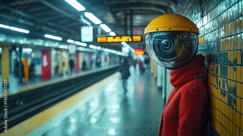 Futuristic figure in subway station