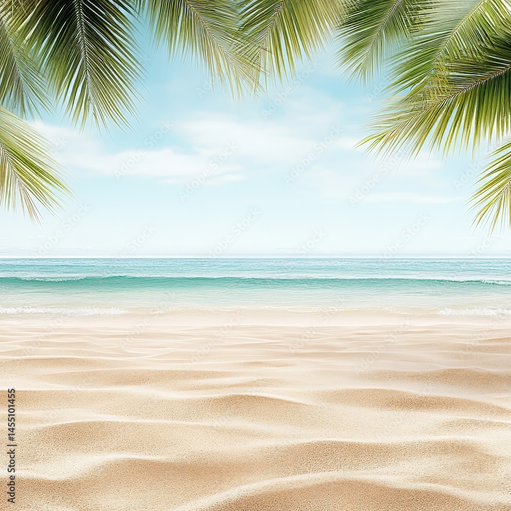 Tropical beach with palm trees and clear blue water, perfect vacation destination Tropical beach with palm trees and clear blue water, perfect vacation destination