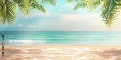 Tropical Beach with Palm Leaves Framing a Peaceful Ocean View
