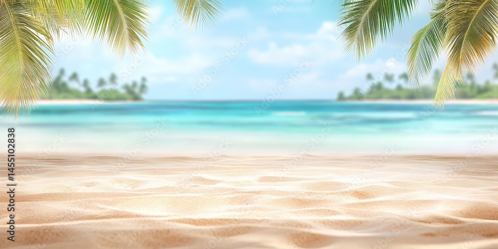 Tropical beach with palm trees and clear blue water, perfect vacation destination Tropical beach with palm trees and clear blue water, perfect vacation destination