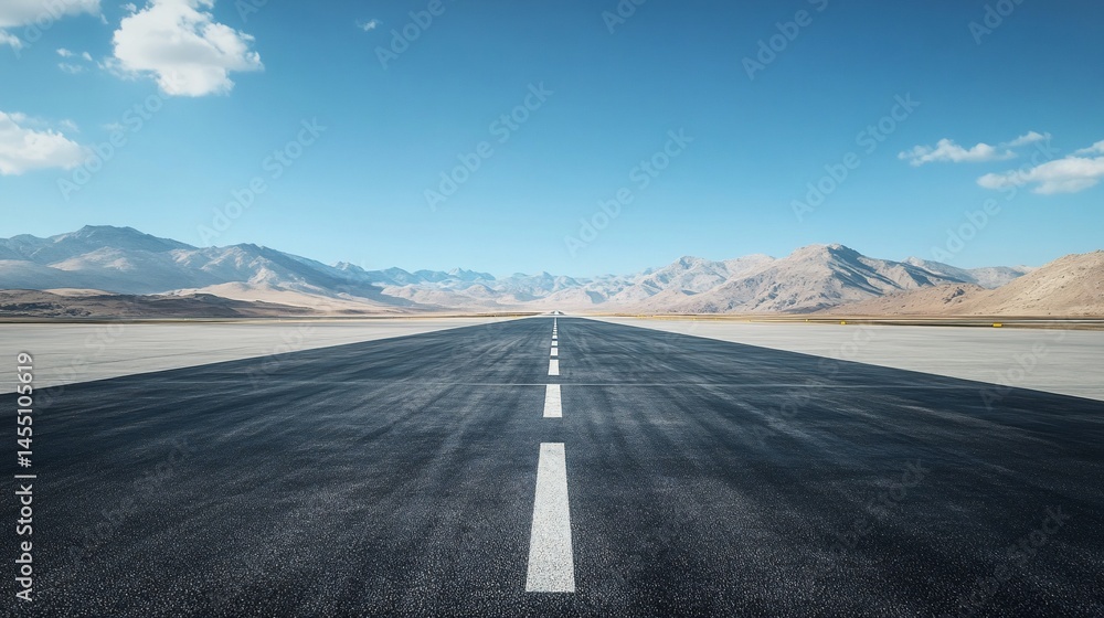 Fototapeta premium Empty runway stretches into a vast mountain landscape