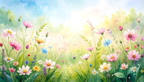 Vibrant Wildflower Meadow: Watercolor Painting of Blossoms