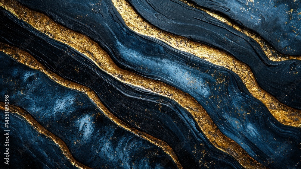 Gold streaks in deep blue, abstract marbled texture design Gold streaks in deep blue, abstract marbled texture design