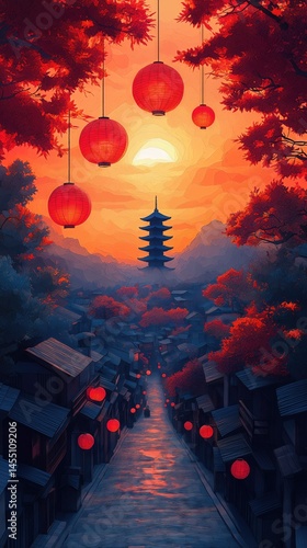Papercut Paper Cut Kyoto Gion Pagoda Japan Travel Scen ic Landscape Destination Phone Mobile Background Wallpaper Art Illustration