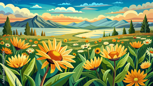 field of balsam root flowers Very beautiful